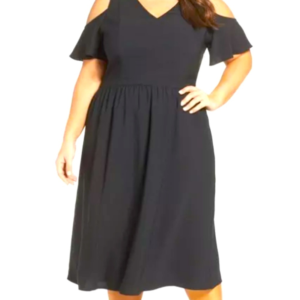 Sejour Black Midi Cold Shoulder Dress